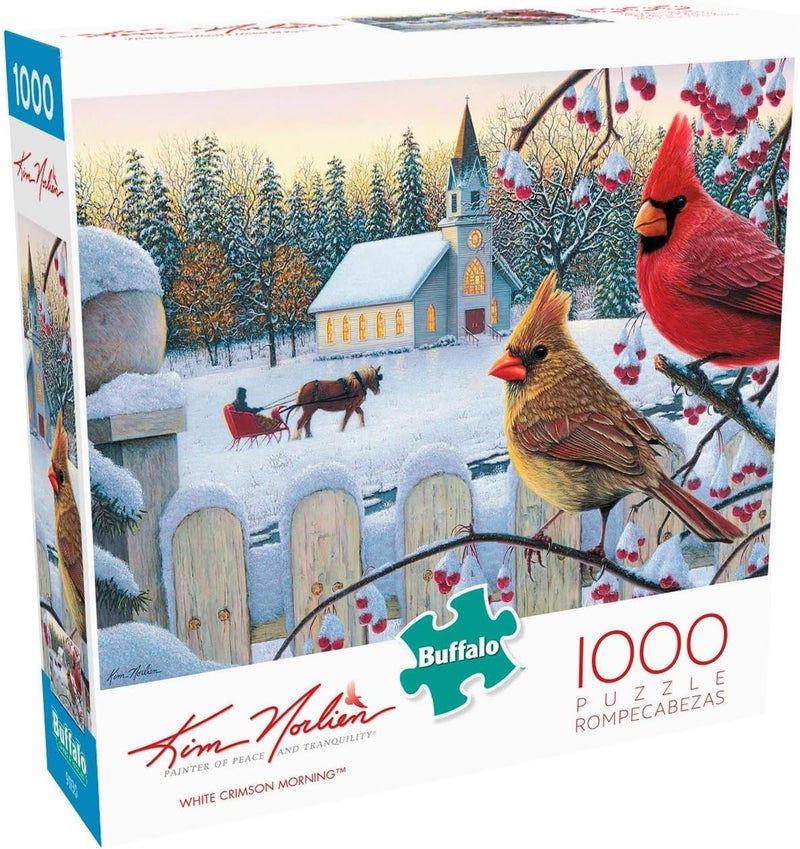 Buffalo Games â€“ Kim Norlien - White Crimson Morning - 1000 Piece Christmas Jigsaw Puzzle - Festive Holiday Puzzle for Adults â€“ Precision-Cut Pieces, Winter Artwork, and Hours of Fun - Image 1